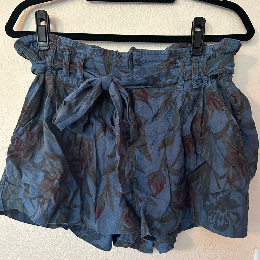 Free People High Waist Floral Blue Shorts